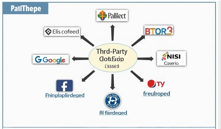 Diagram, ami a harmadik féltől származó sütik adatáramlását mutatja egy weboldalon, különböző szolgáltatók logóival.